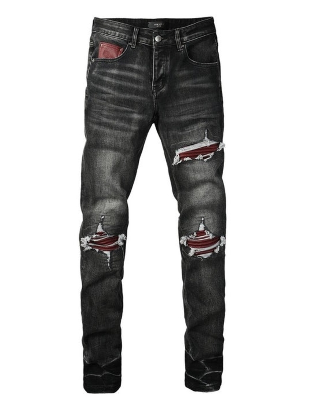 AMIRI Black Skinny Jeans with Red Patch Detailing
